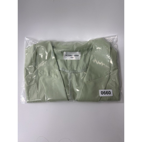 Victoria & Sophia Medium Collared Top Button Up Short Sleeve Blouse Light Green - Picture 13 of 13